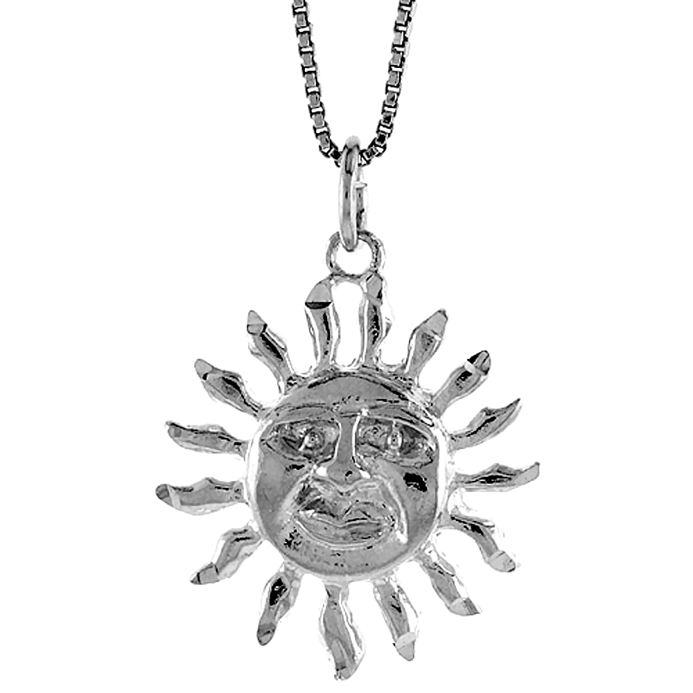 STERLING SILVER SUN PENDANT, 7/8 INCH TALL