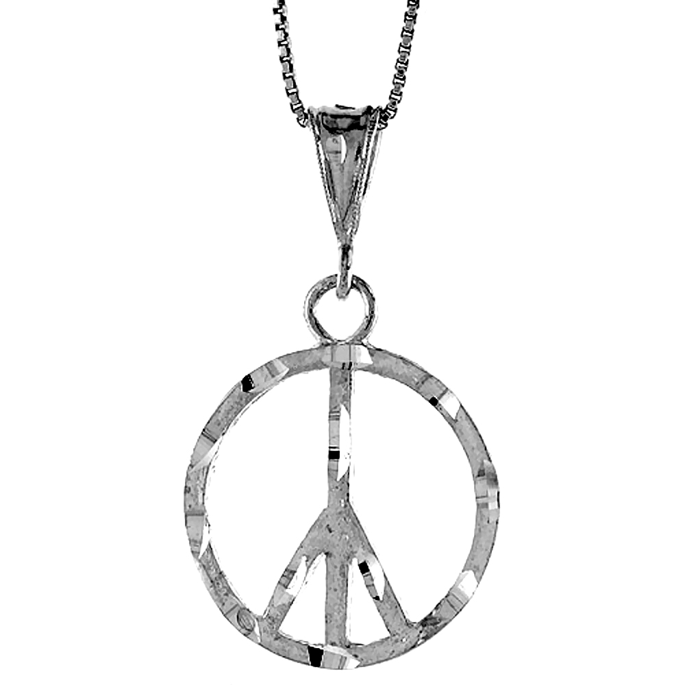 STERLING SILVER LARGE PEACE SIGN PENDANT7/8 INCH TALL,
