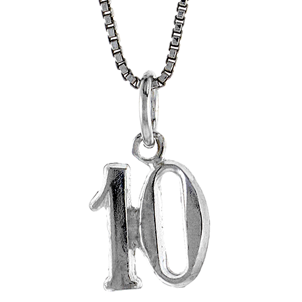 STERLING SILVER SMALL NUMBER 10 CHARM, 1/2 INCH TALL