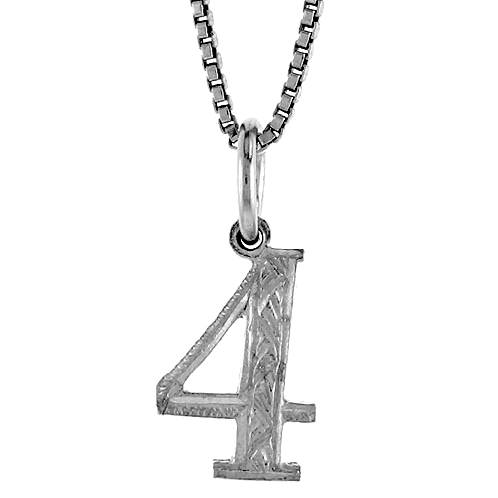STERLING SILVER NUMBER 4 CHARM, 1/2 INCH TALL