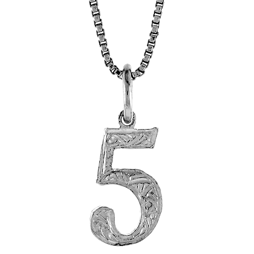 STERLING SILVER NUMBER 5 CHARM, 1/2 INCH TALL
