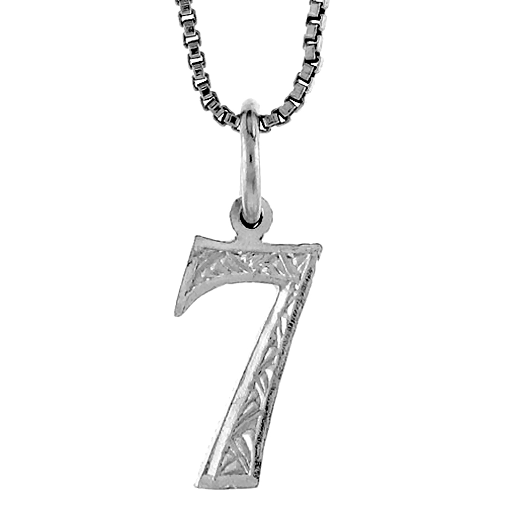 STERLING SILVER NUMBER 7 CHARM, 1/2 INCH TALL