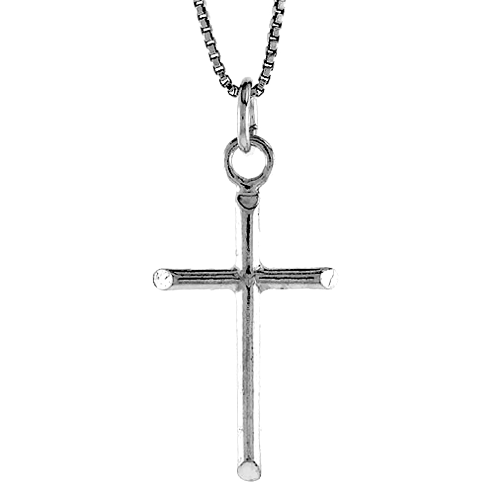 STERLING SILVER TUBE CROSS PENDANT, 1 1/8 INCH