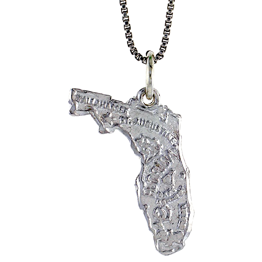 STERLING SILVER STATE OF FLORIDA MAP PENDANT, 7/8 INCH TALL