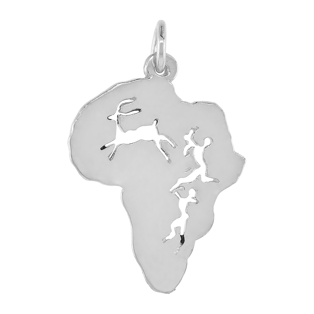 STERLING SILVER CONTINENT OF AFRICA PENDANT, 1 INCH TALL