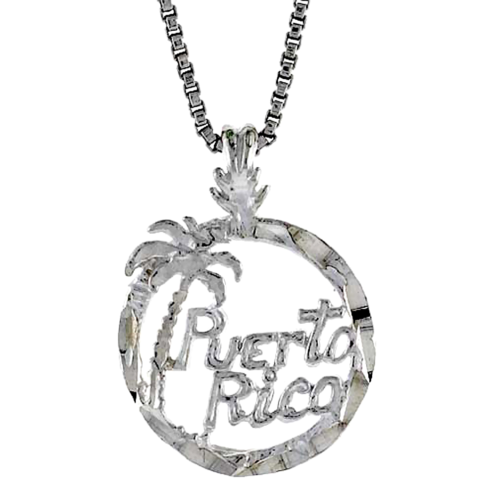 STERLING SILVER PUERTO RICO PENDANT, 1/2 INCH TALL