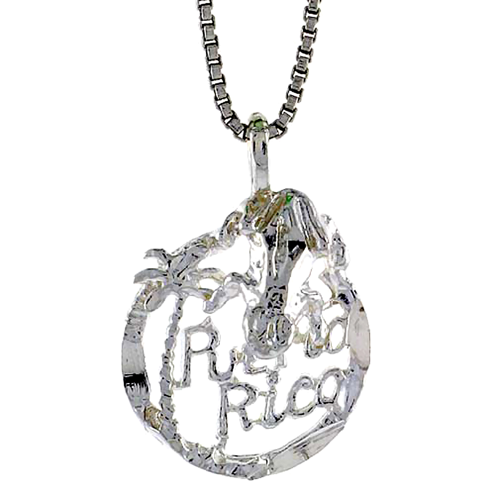 STERLING SILVER PUERTO RICO PENDANT, 5/8 INCH TALL