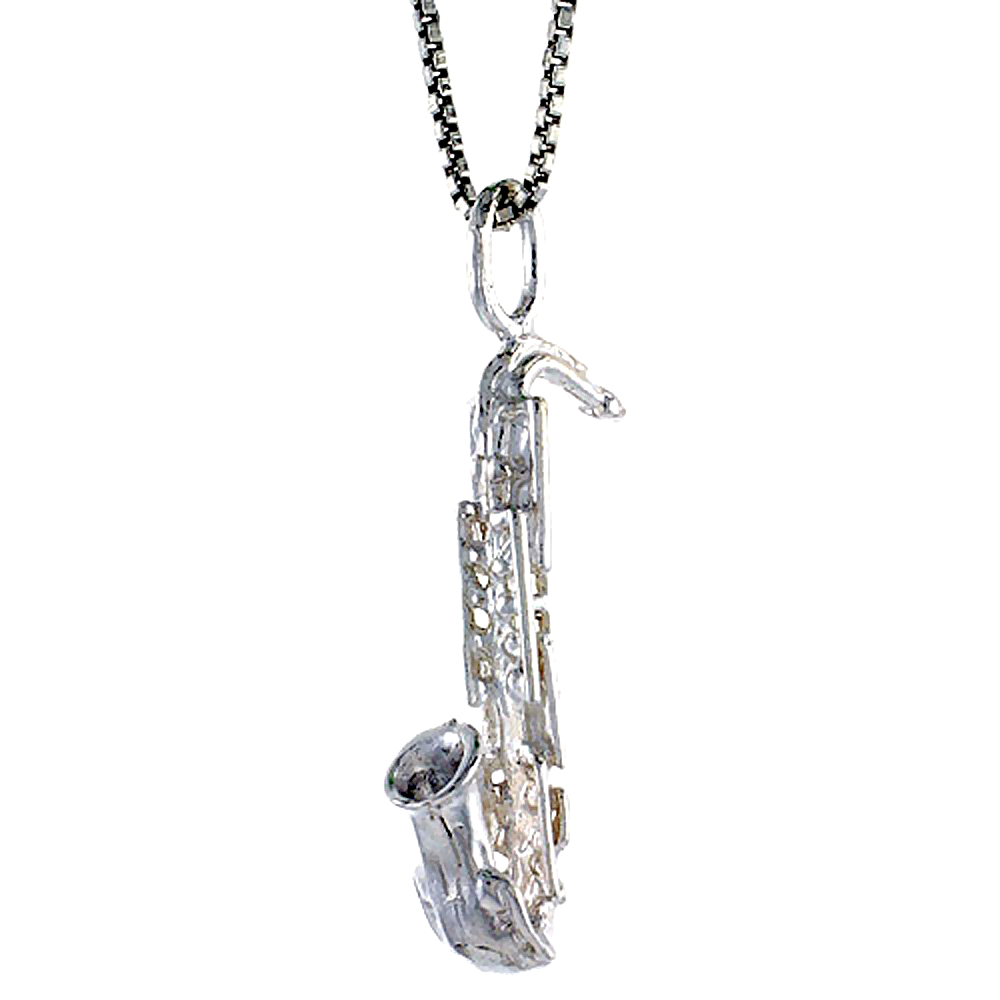 STERLING SILVER SAXOPHONE PENDANT, 1 INCH TALL
