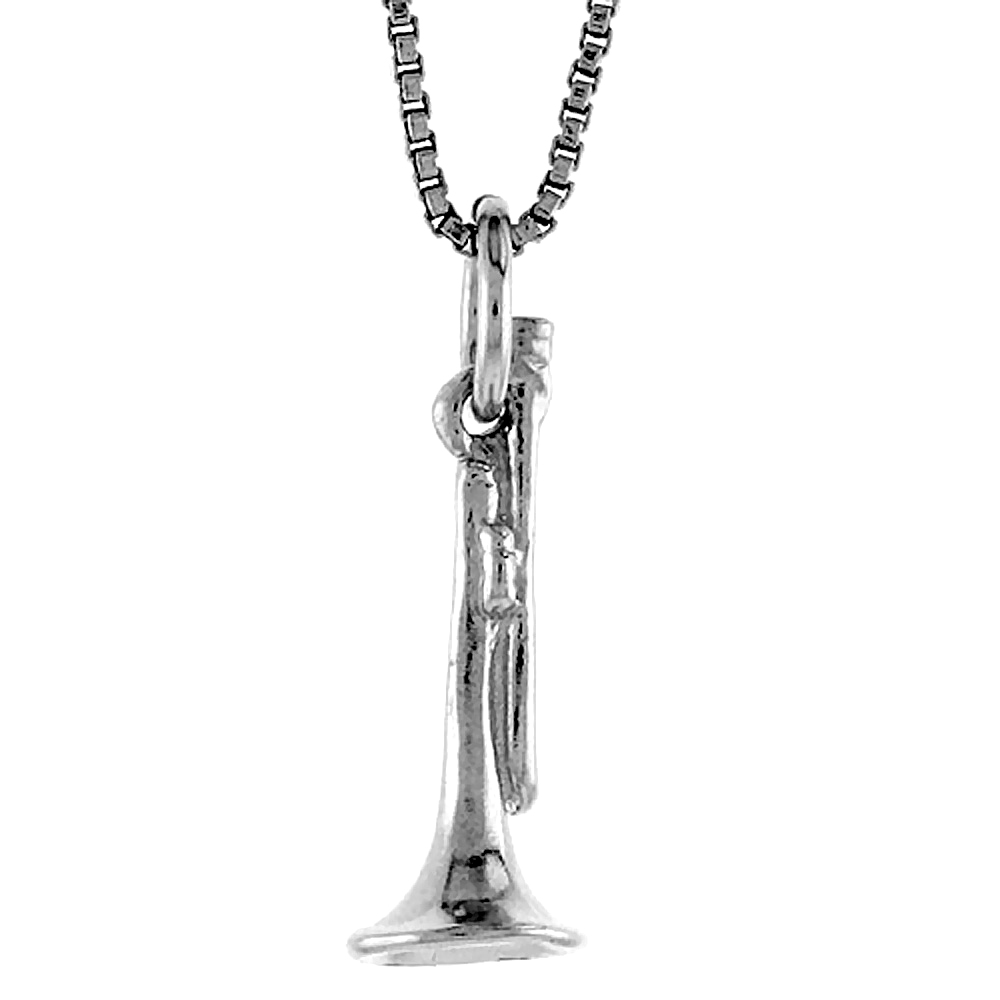 STERLING SILVER TRUMPET PENDANT, 3/4 INCH TALL