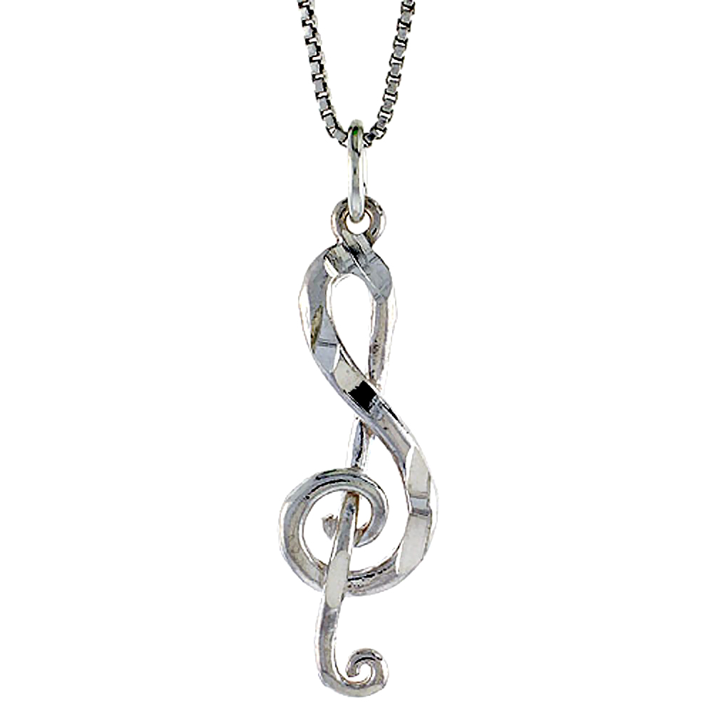 STERLING SILVER G-CLEF PENDANT, 1 1/16 INCH TALL