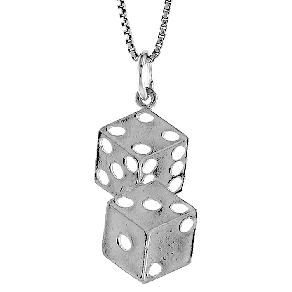 STERLING SILVER DOUBLE DICE PENDANT, 7/8 INCH TALL