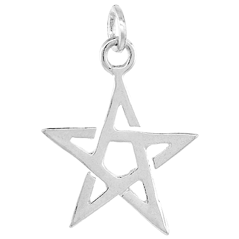 STERLING SILVER 5-POINT STAR PENDANT, 3/4 INCH TALL