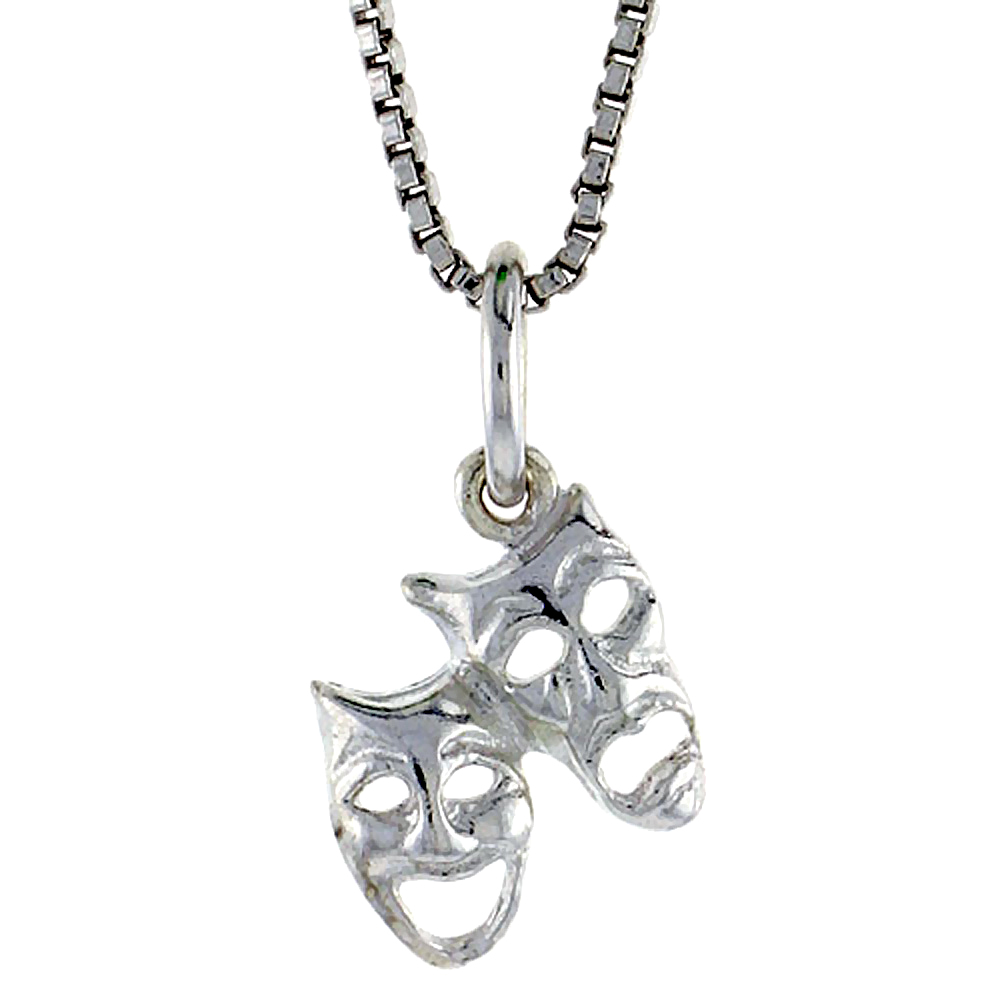 STERLING SILVER SMALL DRAMA MASKS PENDANT, 3/8 INCH TALL