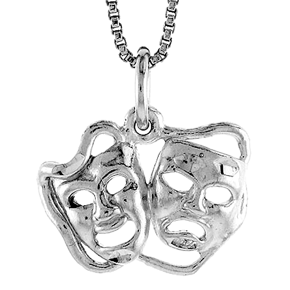 STERLING SILVER DRAMA MASKS PENDANT, 1/2 INCH TALL