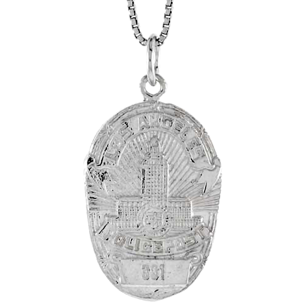 STERLING SILVER LOS ANGELES POLICE BADGE PENDANT, 1 INCH TALL