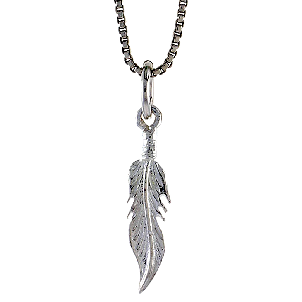 STERLING SILVER SMALL FEATHER PENDANT, 3/4 INCH TALL
