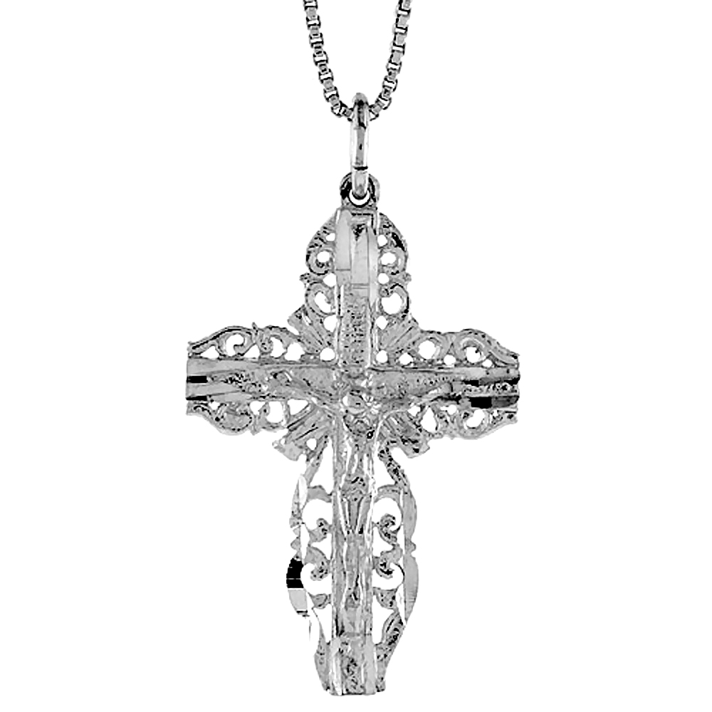 STERLING SILVER FILIGREE CRUCIFIX PENDANT, 1 3/8 INCH