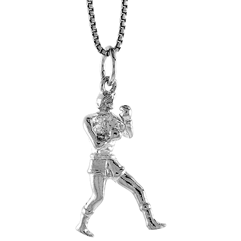 STERLING SILVER BOXER PENDANT, 1 INCH TALL
