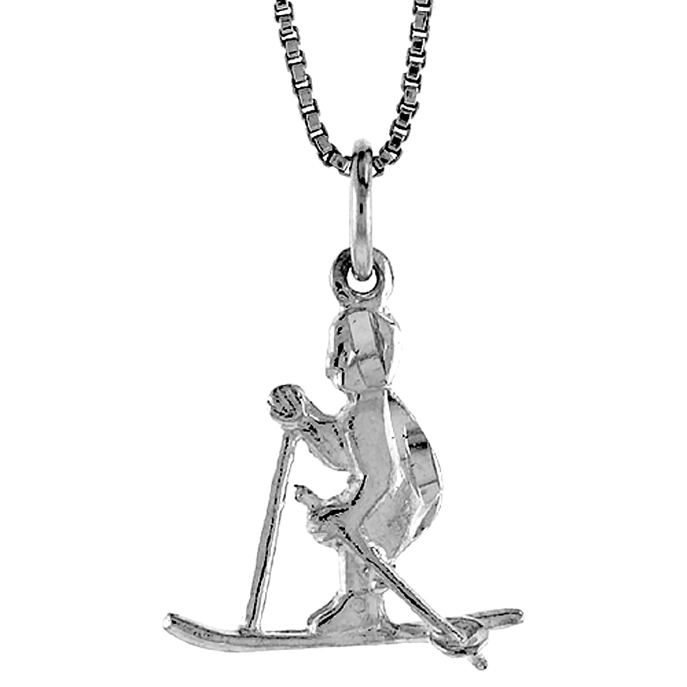 STERLING SILVER SKIER PENDANT, 3/4 INCH TALL