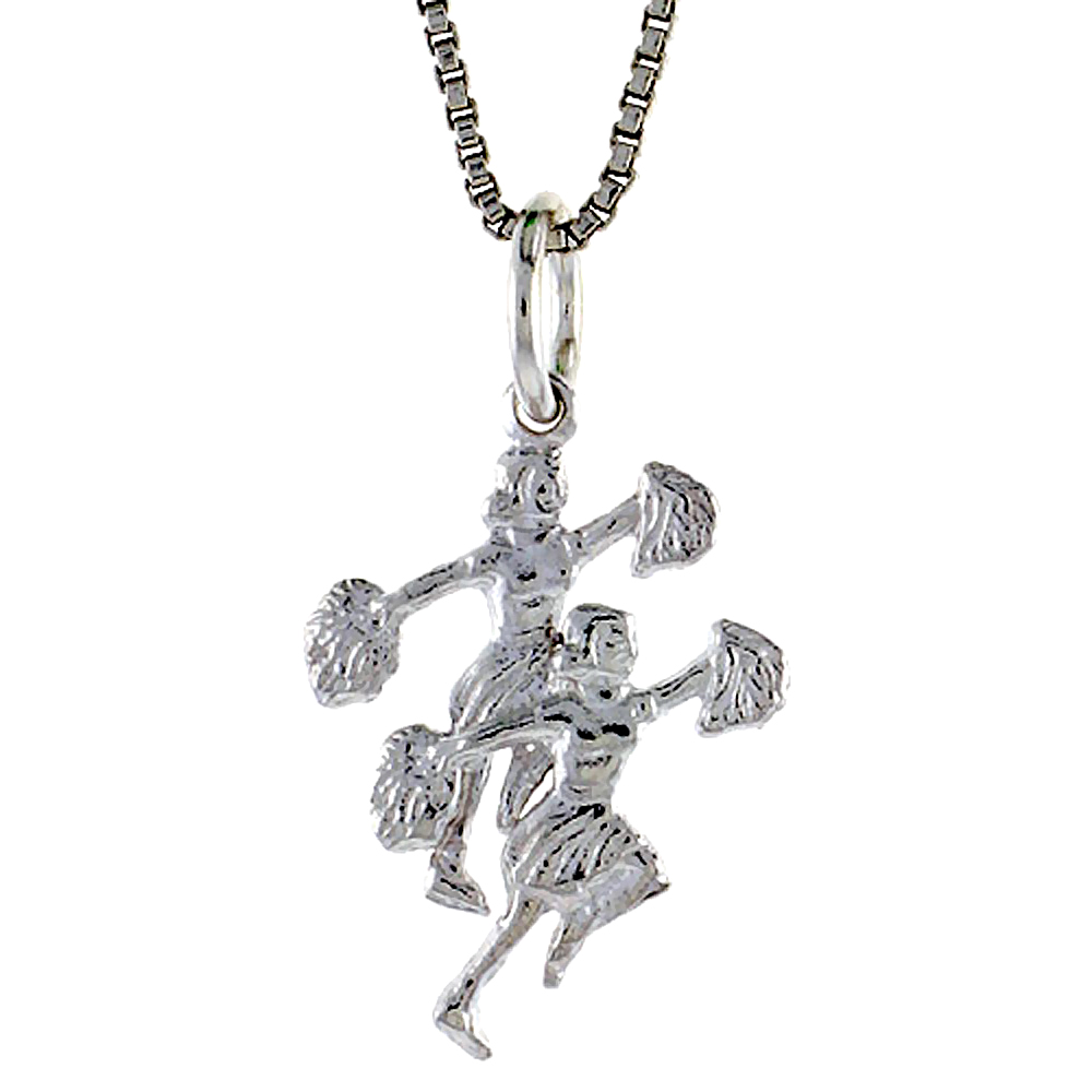 STERLING SILVER SMALL CHEERLEADERS PENDANT, 3/4 INCH TALL