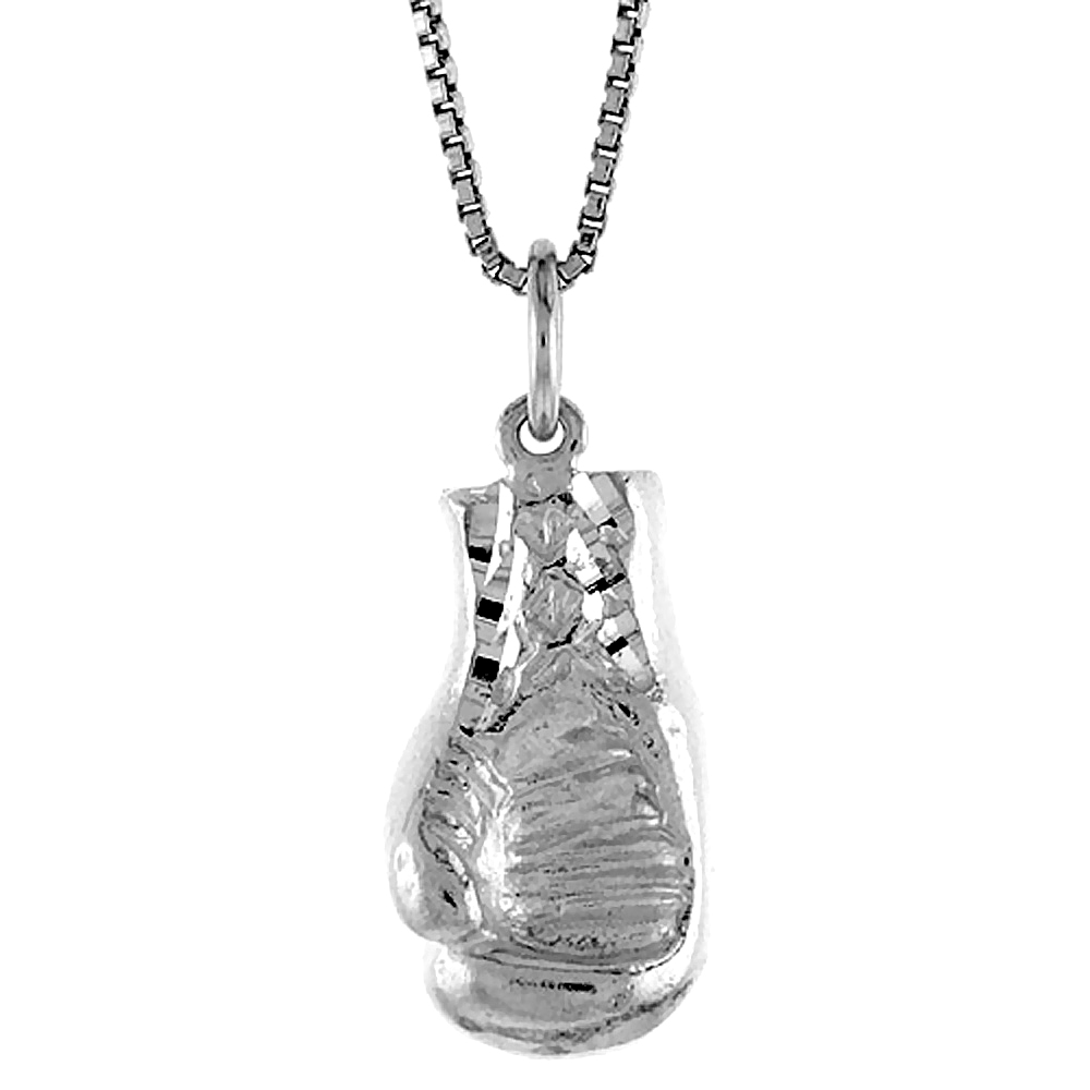 STERLING SILVER BOXING GLOVE (HOLLOW BACK) PENDANT, 7/8 INCH TALL