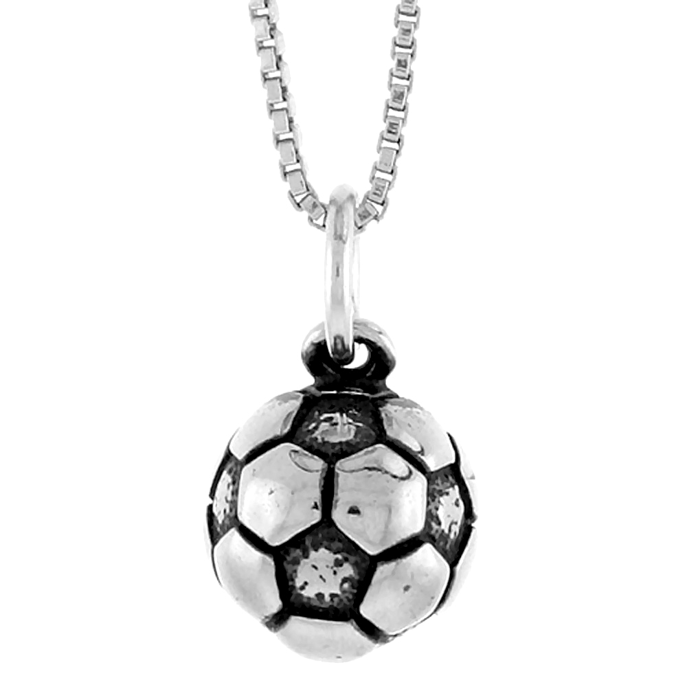 STERLING SILVER SOCCER BALL (HOLLOW BACK) PENDANT, 1/2 INCH TALL