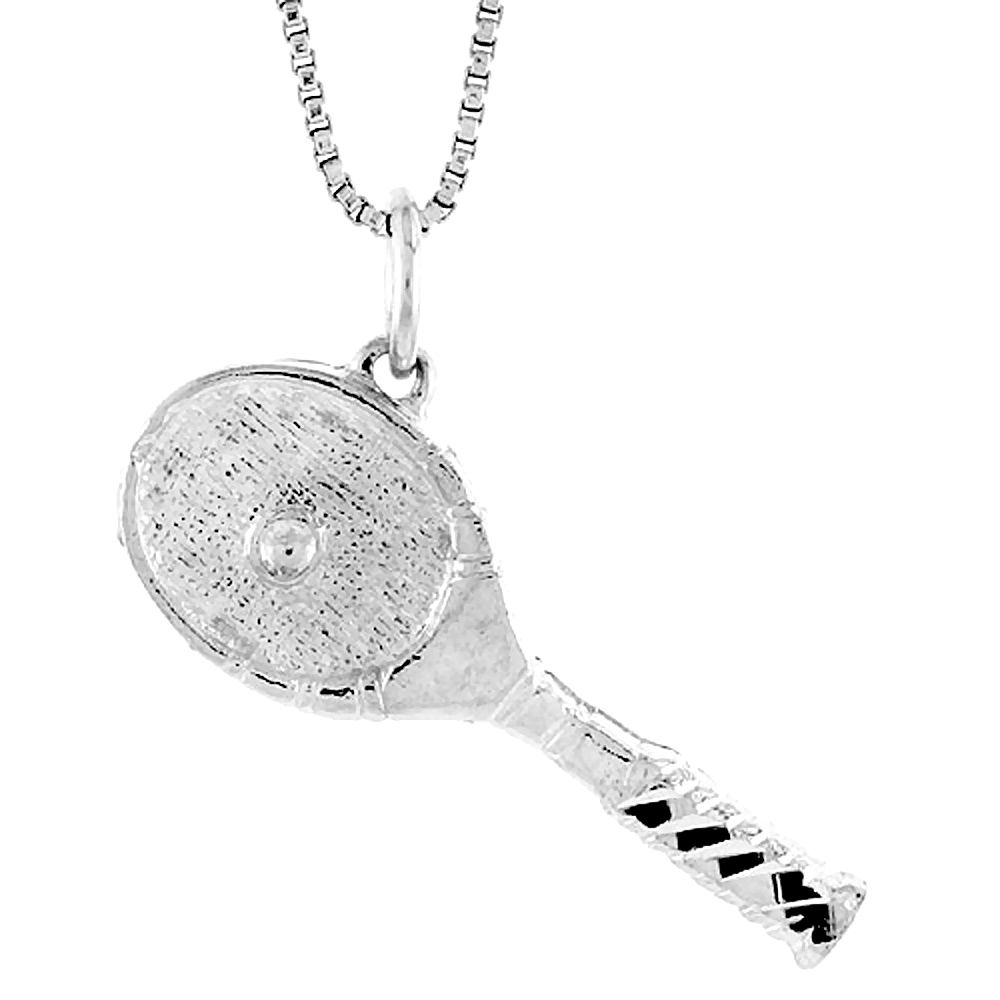 STERLING SILVER TENNIS RACKET PENDANT, 1 1/4 INCH WIDTH.