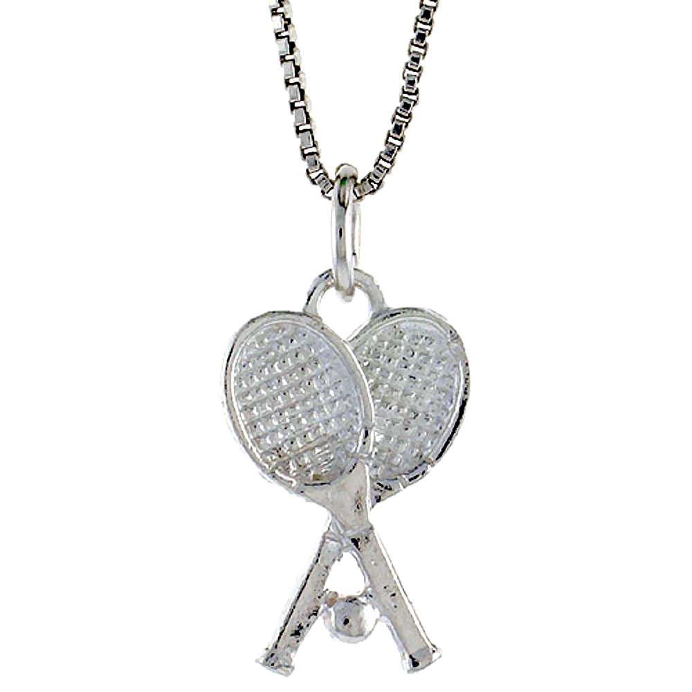 STERLING SILVER TENNIS RACKET PENDANT, 3/4 INCH TALL