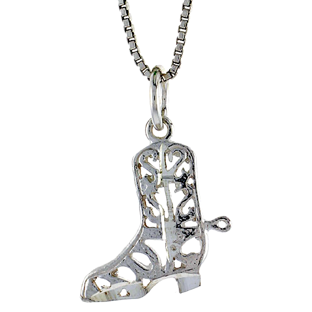 STERLING SILVER COWBOY BOOT PENDANT, 3/4 INCH TALL