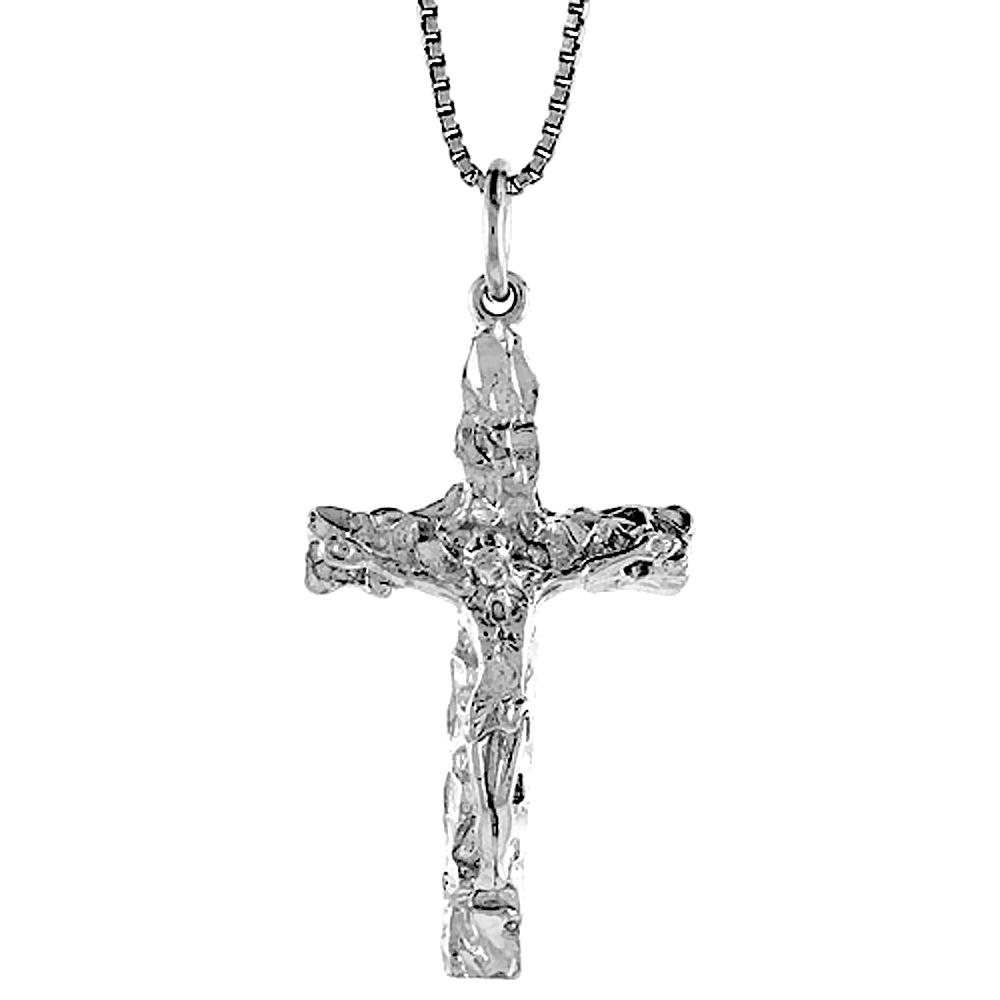 STERLING SILVER NUGGET CRUCIFIX PENDANT, 1 3/8 INCH