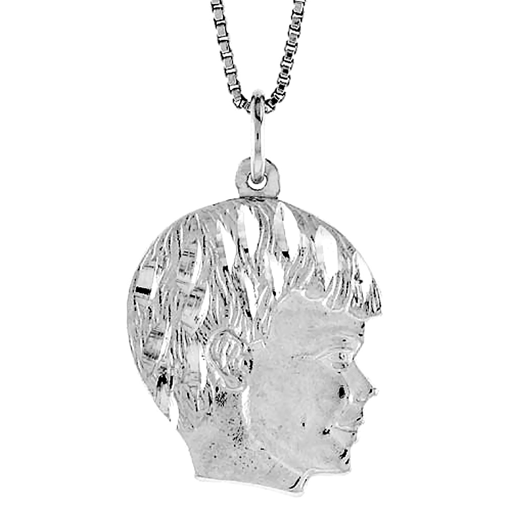 STERLING SILVER BOY'S HEAD PENDANT, 7/8 INCH TALL