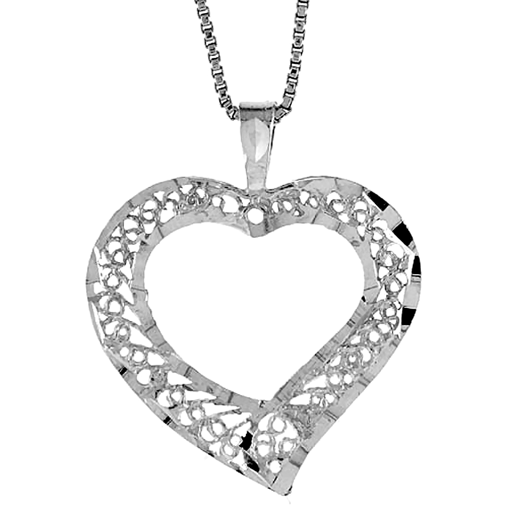 STERLING SILVER FILIGREE CUT-OUT HEART PENDANT, 7/8 INCH TALL