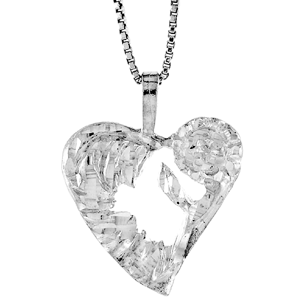 STERLING SILVER HEART PENDANT, 3/4 TALL