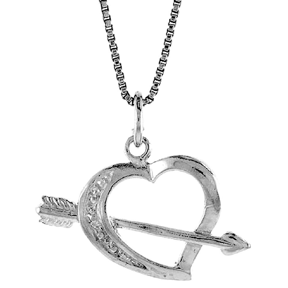 STERLING SILVER HEART AND ARROW PENDANT, 5/8 INCH TALL