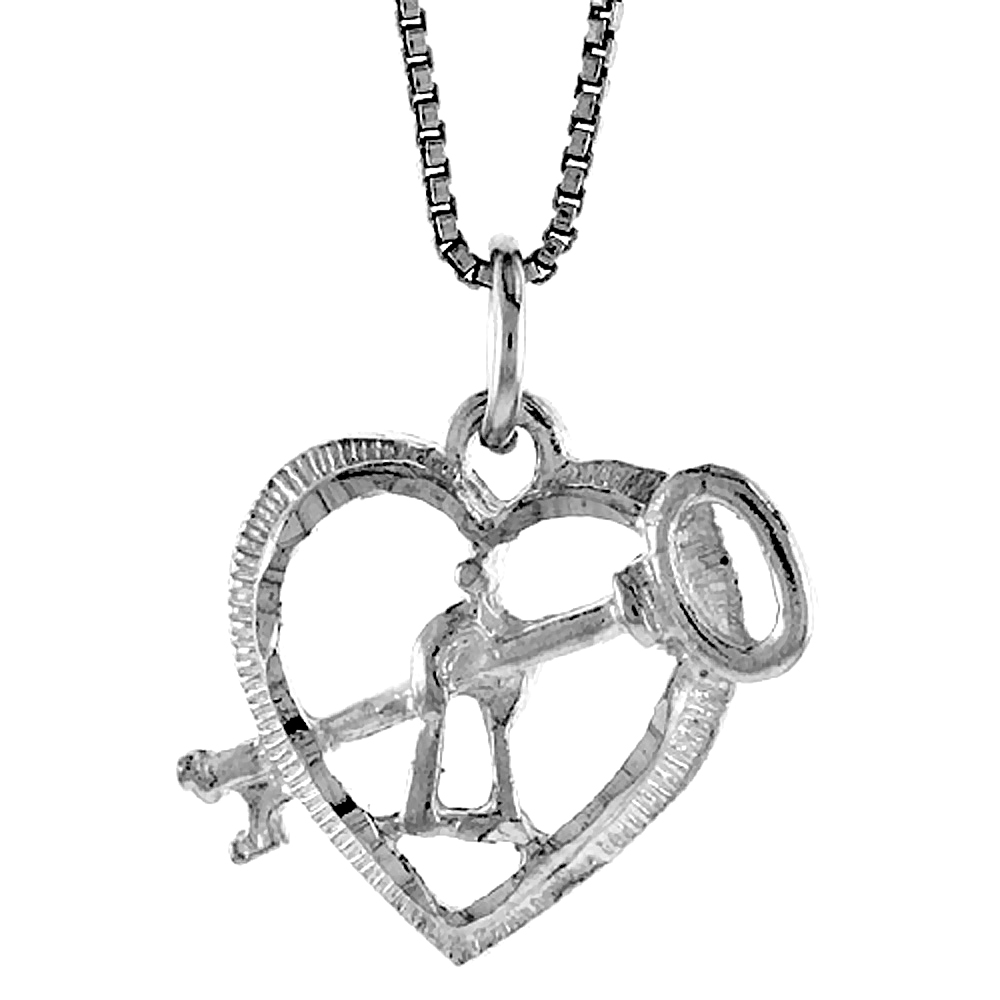 STERLING SILVER KEY TO MY HEART PENDANT, 5/8 INCH TALL