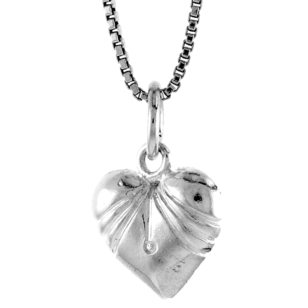 STERLING SILVER SMALL HEART PENDANT, 1/2 INCH TALL