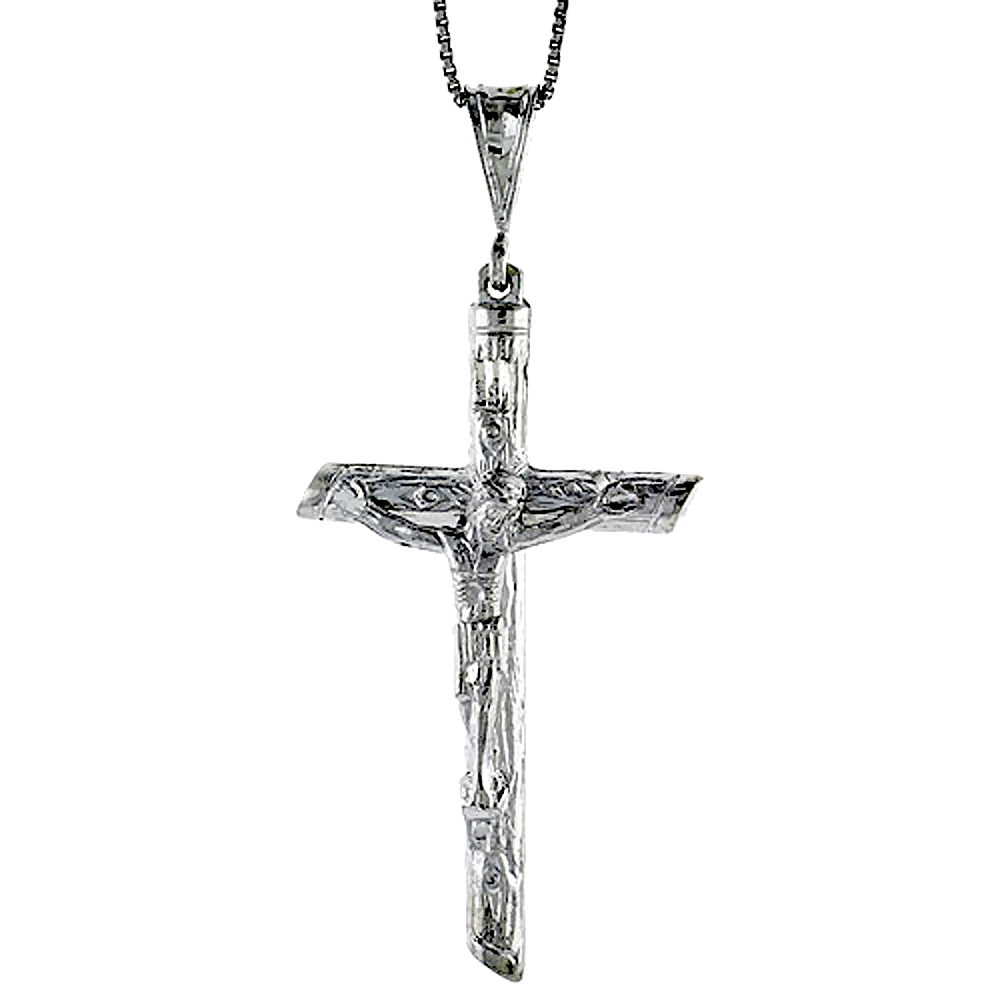 STERLING SILVER LARGE CRUCIFIX PENDANT, 2 1/8 INCH