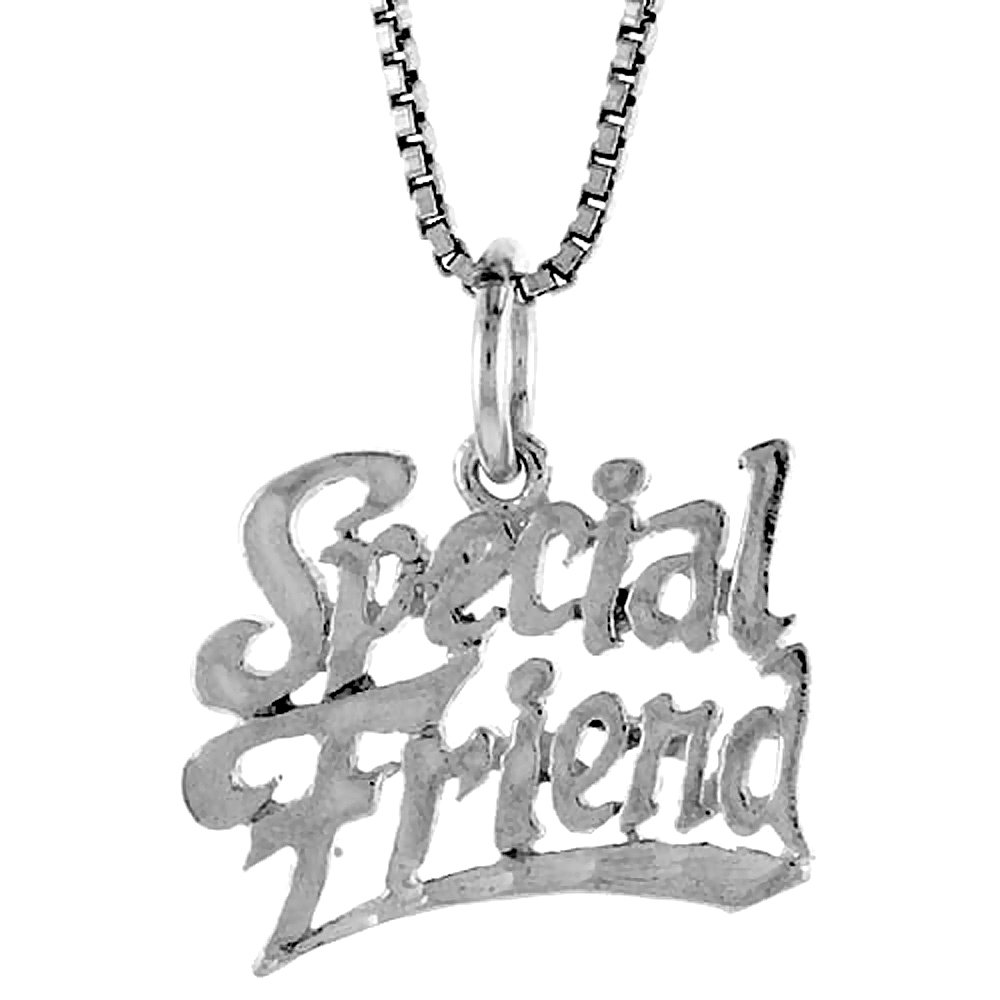 STERLING SILVER SPECIAL FRIEND WORD PENDANT, 1/2 INCH TALL