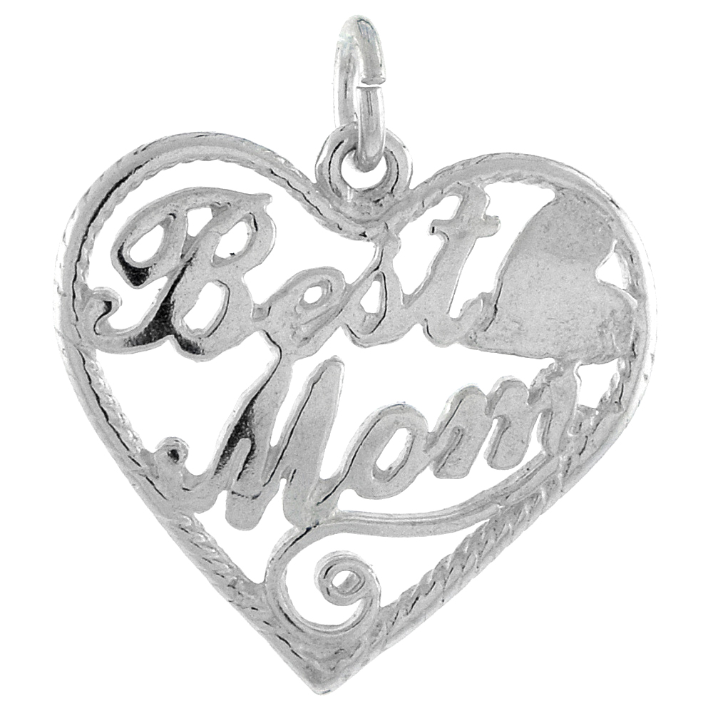 STERLING SILVER BEST MOM TALKING PENDANT, 3/4 INCH TALL