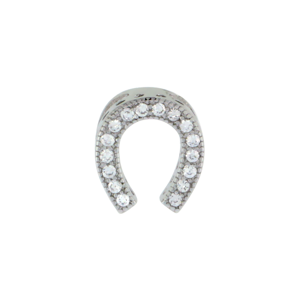 STERLING SILVER CUBIC ZIRCONIA HORSESHOE PENDANT MICRO PAVE 3/8 INCH