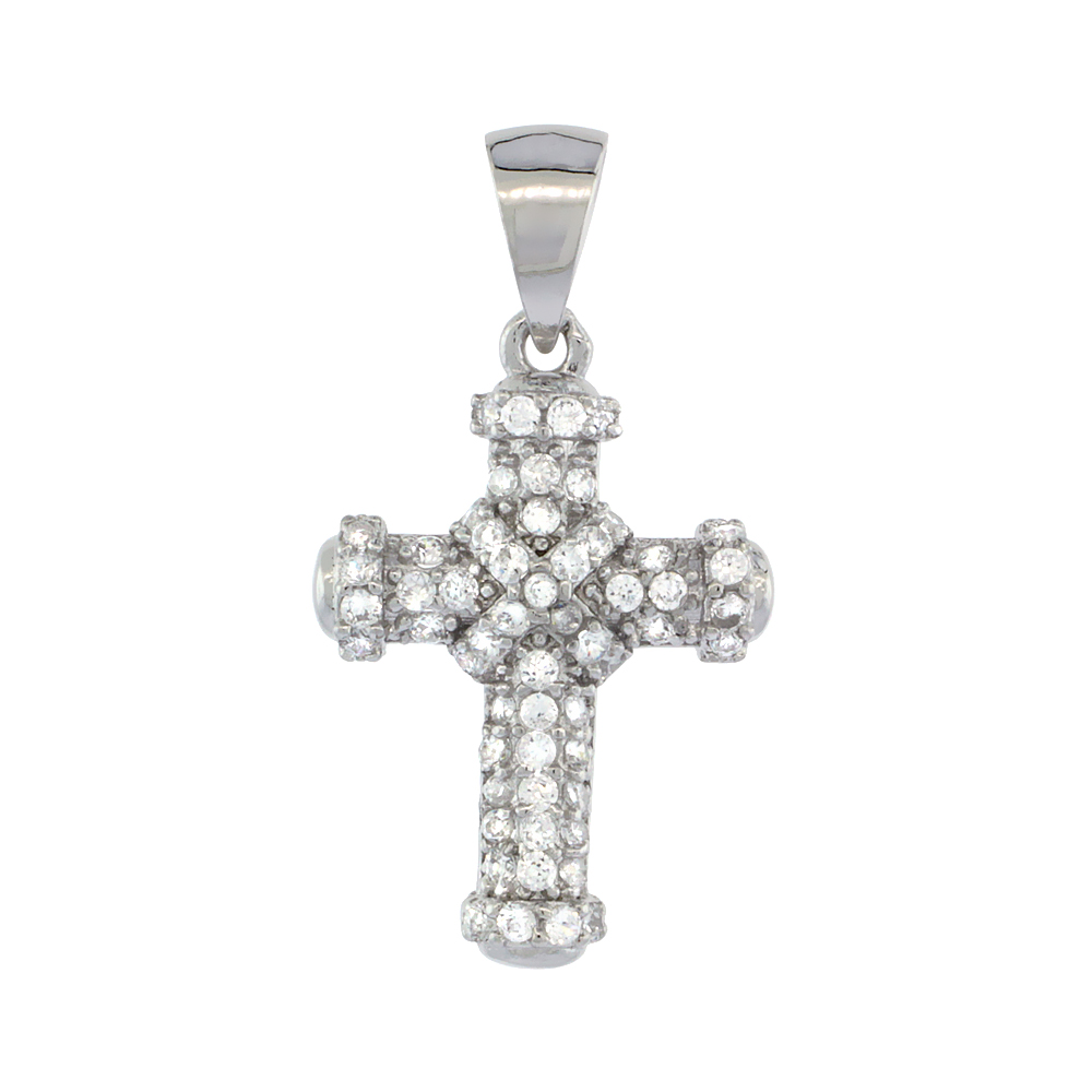 STERLING SILVER CUBIC ZIRCONIA ROPE CROSS PENDANT MICRO PAVE 3/4 INCH