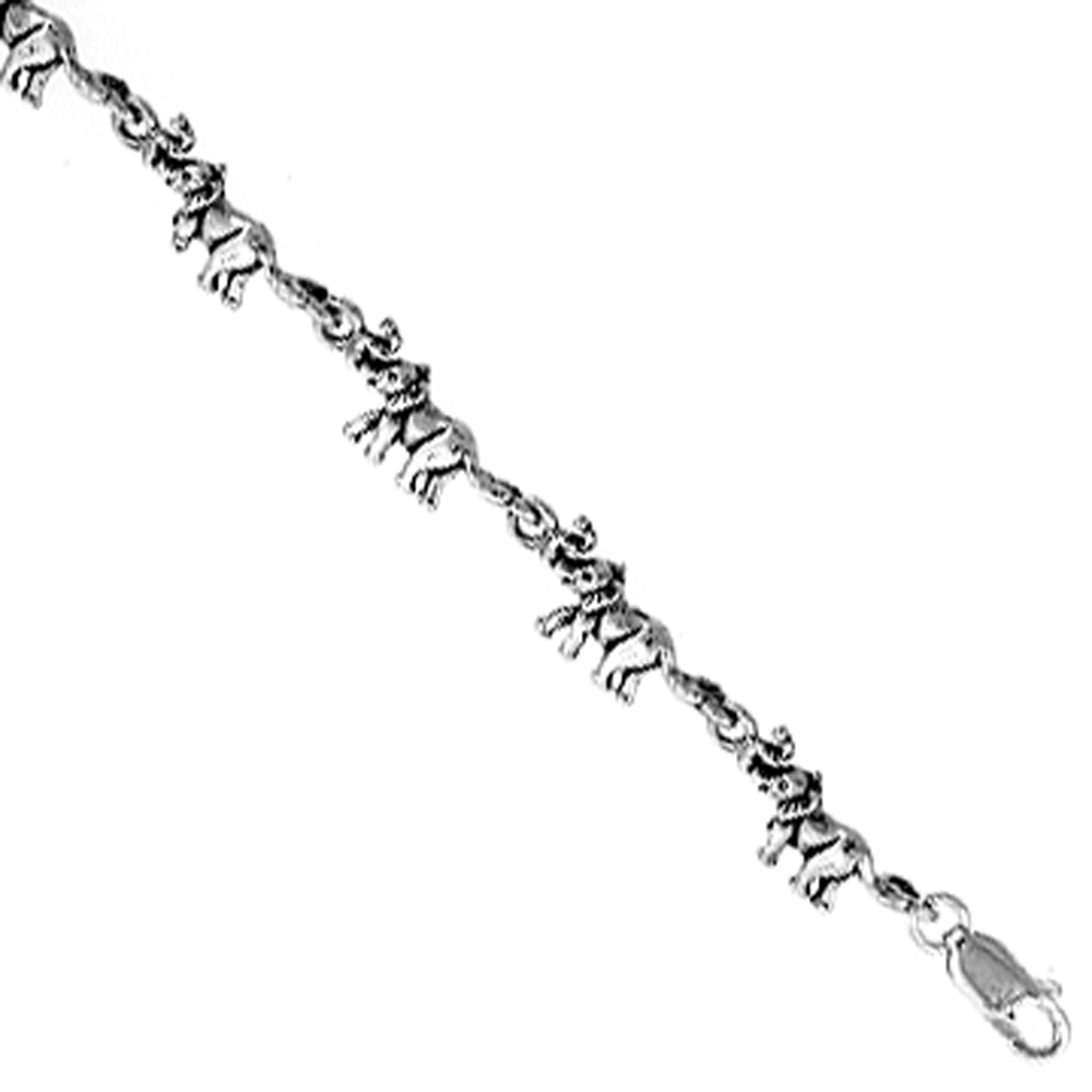Sterling Silver Elephant Charm Bracelet, 7 inches long