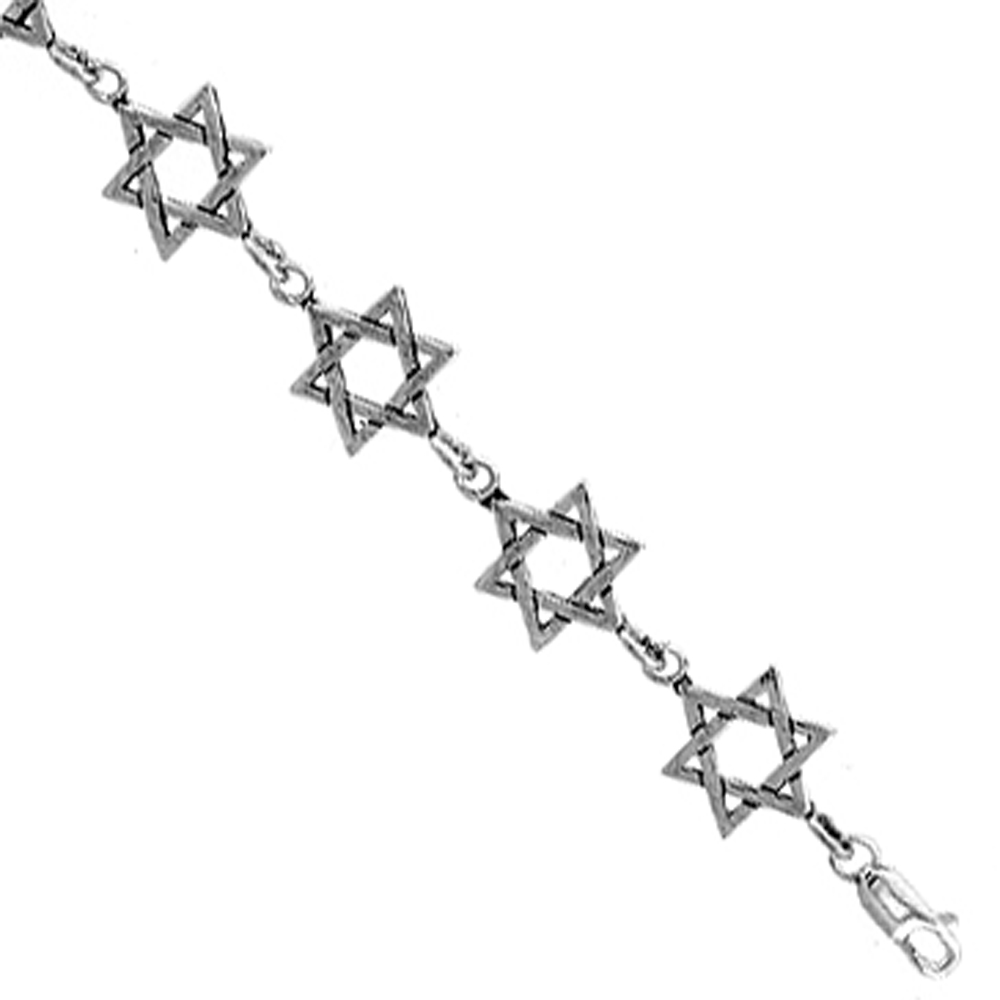 Sterling Silver Star of David Charm Bracelet, 7 inches long