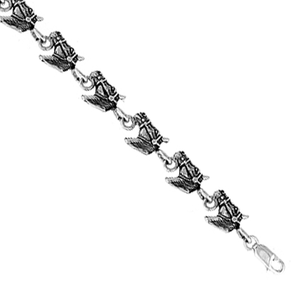 Sterling Silver Horse Head Charm Bracelet, 7 inches long