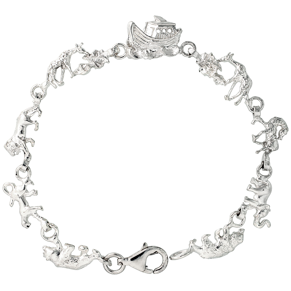 Sterling Silver Noah's Ark Bracelet, 7 and 8 inches long