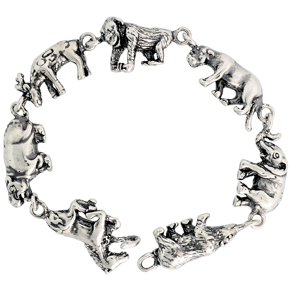 Sterling Silver Menagerie Bracelet, 7.5 inches long