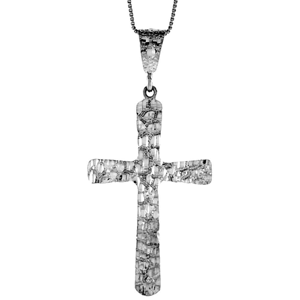 Sterling Silver Nugget Cross Pendant, 2 1/4 inch 