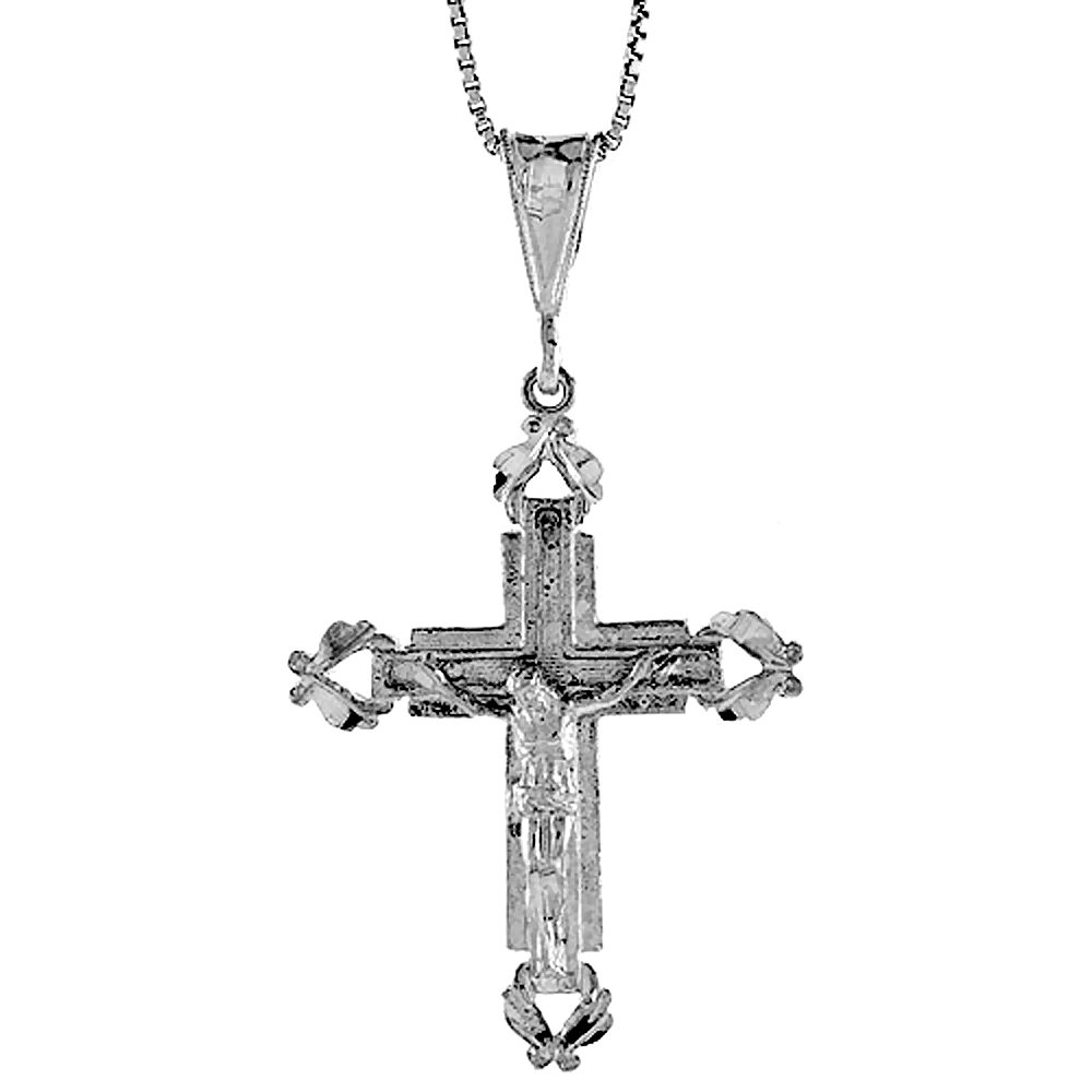 Sterling Silver Crucifix Pendant, 1 1/2 inch 