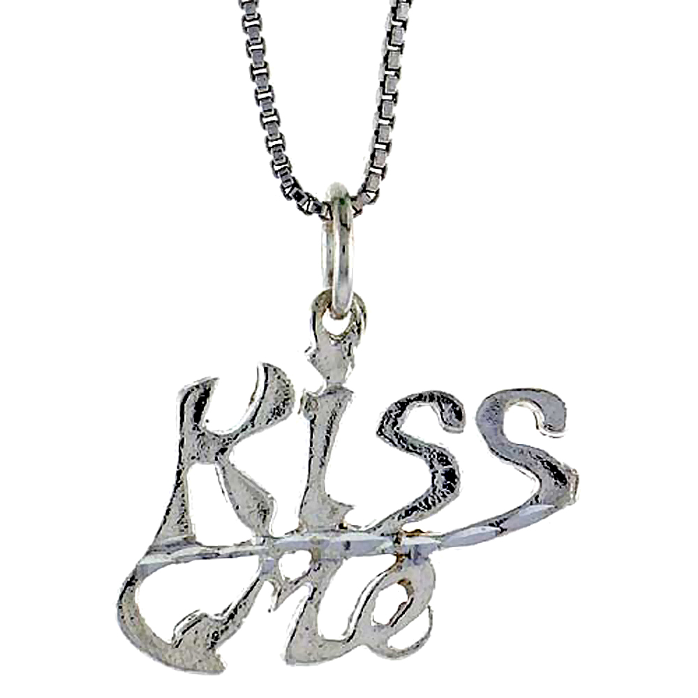 Sterling Silver Kiss Me Word Pendant, 3/4 inch Tall