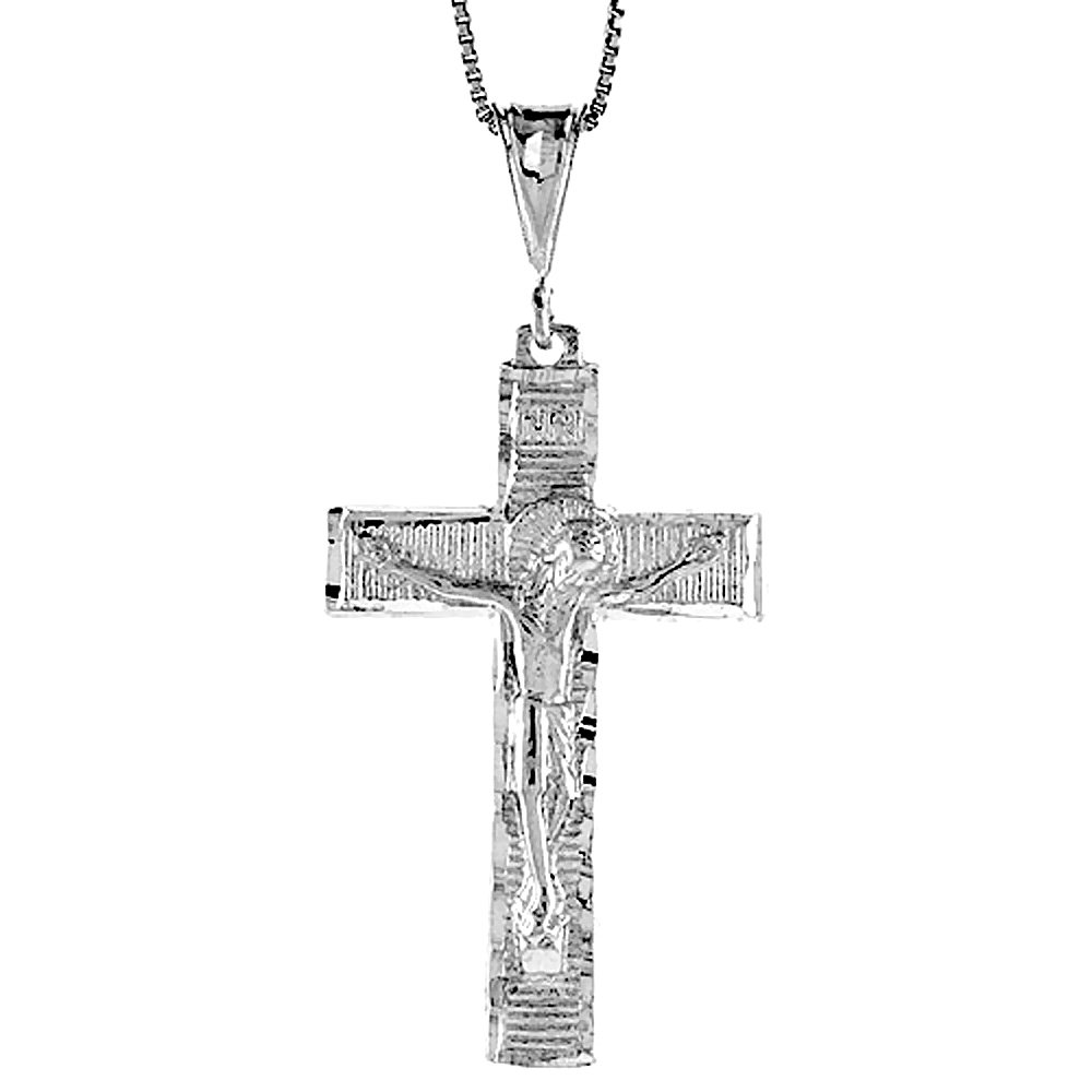 Sterling Silver Crucifix Pendant, 1 5/8 inch 